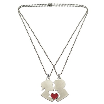 Menjewell Collection One For Me & One For U Magnetic Girl & Boy Love Kiss Pendant